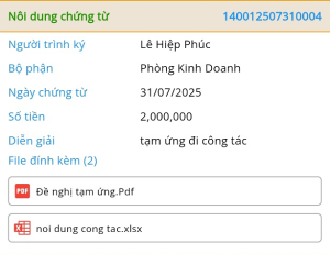 nội dung thông tin chứng từ cần duyệt