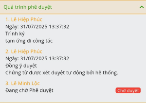 Quá trình phê duyệt chứng từ tạm ứng