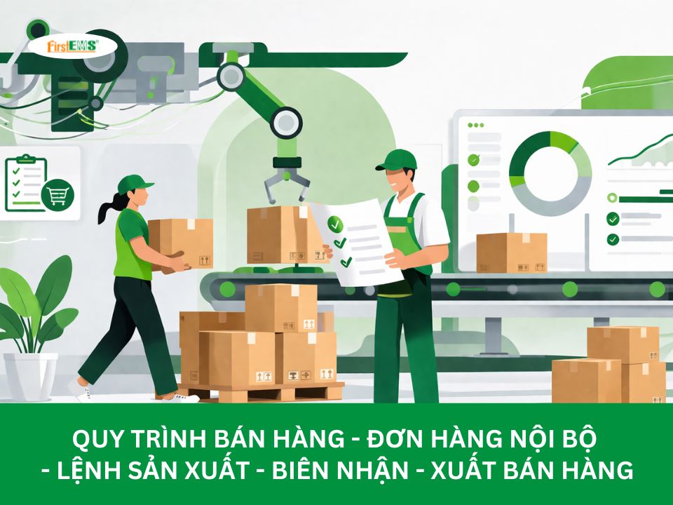 Quy trình bán hàng - đơn hàng nội bộ - lệnh sản xuất - biên nhận - xuất bán hàng