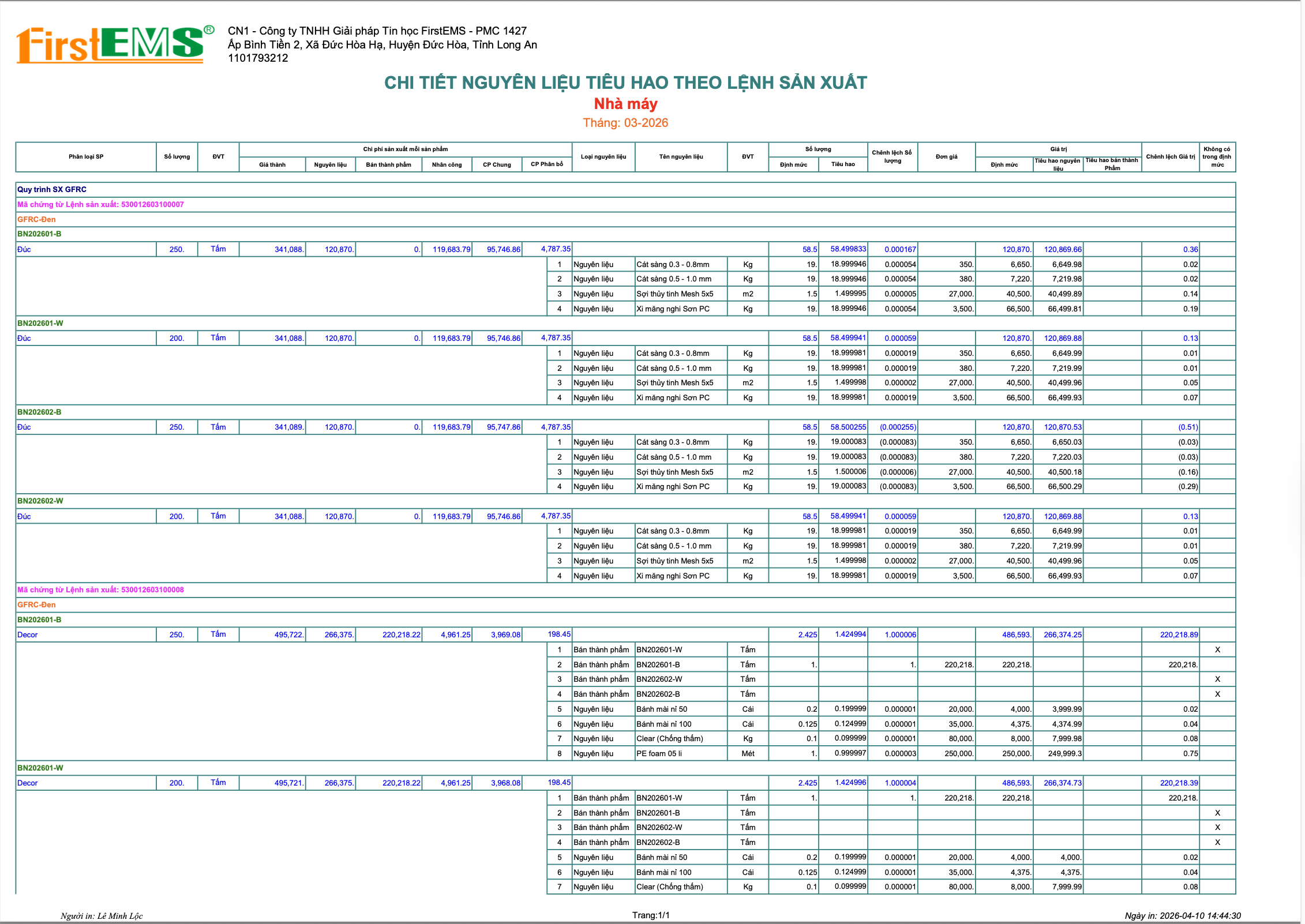Hình ảnh về file Chi tiết nguyên liệu tiêu hao theo lệnh sản xuất của 1EMS-ERP