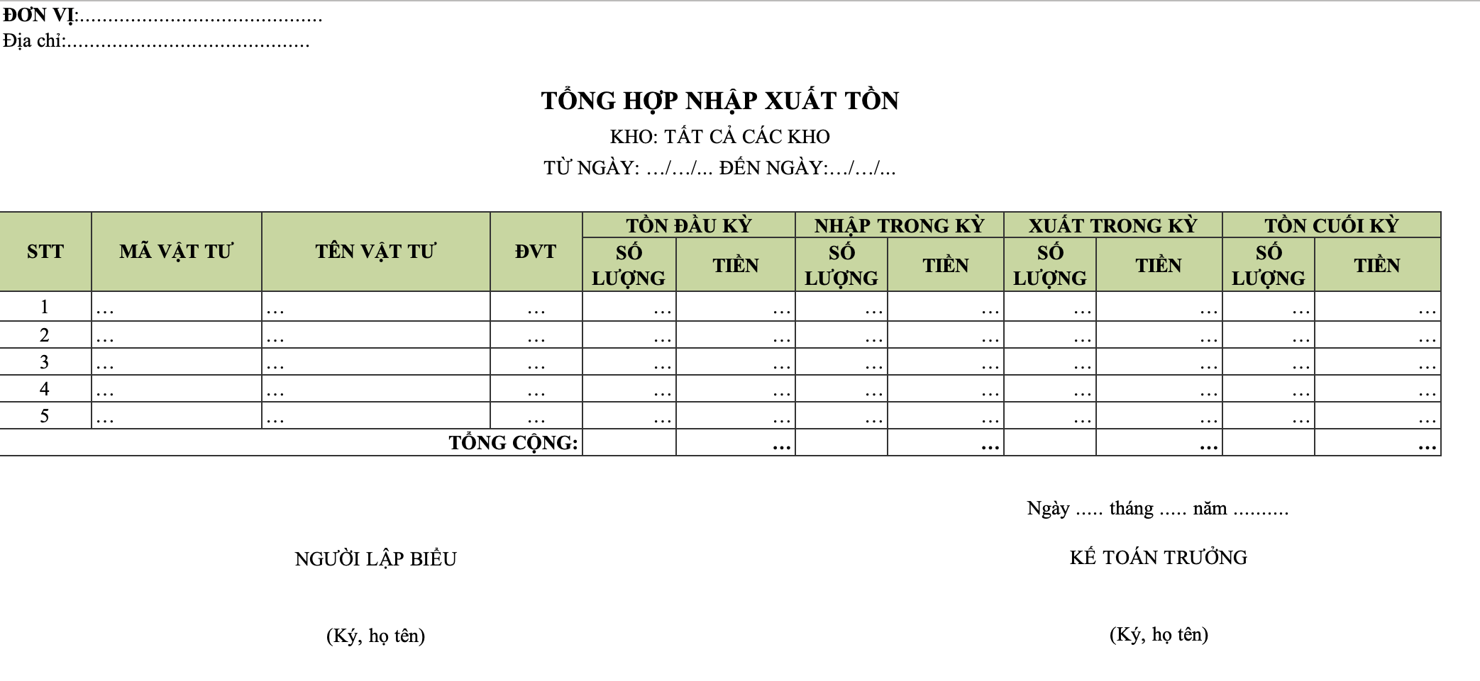Hình ảnh minh họa báo biểu tổng nhập - xuất - tồn